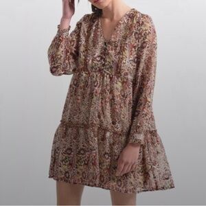 MOLLY BRACKEN Multi Floral Midi Dress Boho Peasant Indie Women's Size Medium